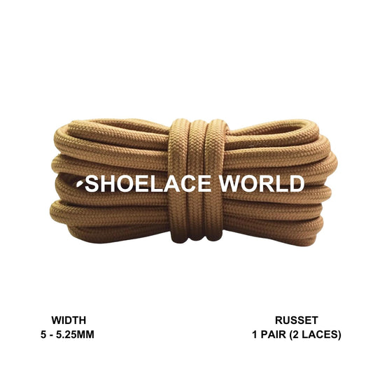 Russet Classic Rope Shoelaces 5mm - 5.25mm Classic Colorful Laces Ships Out From The USA Next Day