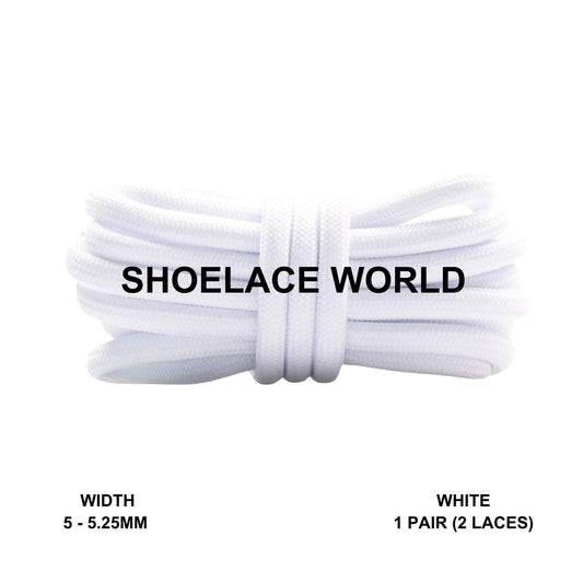 White Classic Rope Shoelaces 5mm - 5.25mm Classic Colorful Laces Ships Out From The USA Next Day