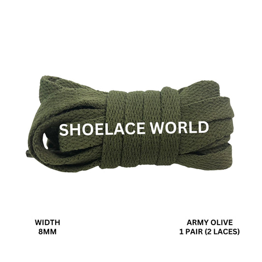 Army Olive Classic Flat Shoelaces 5/16 Inch 8mm Laces Ships Out From The USA Next Day