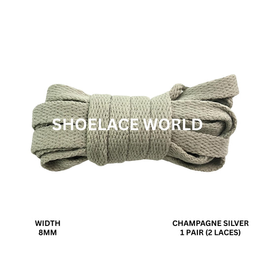 Champagne Silver Classic Flat Shoelaces 5/16 Inch 8mm Laces Ships Out From The USA Next Day