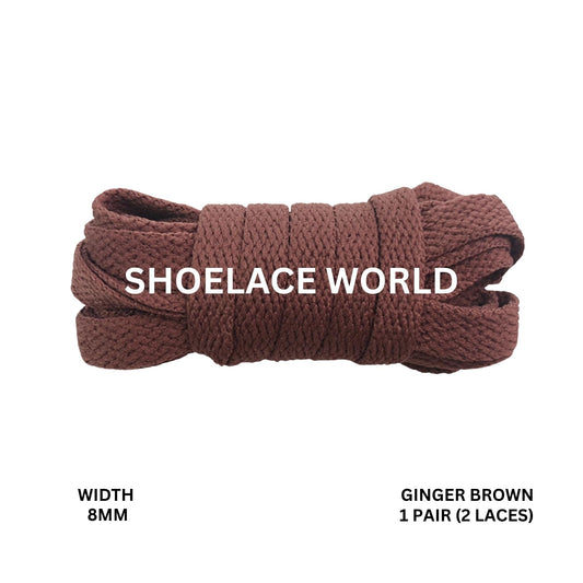 Ginger Brown Classic Flat Shoelaces 5/16 Inch 8mm Laces Ships Out From The USA Next Day