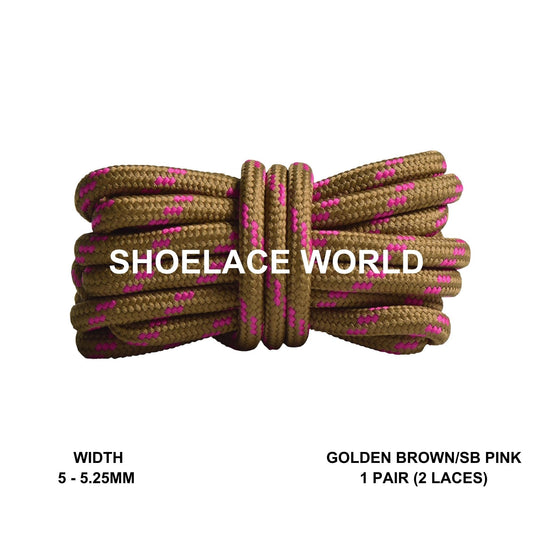Golden Brown / SB Pink Rope Round Shoelaces 3/16 Inch 5-5.25mm Boot Hiking Jogging Trekking Durable Laces Ships Out From The USA Next Day