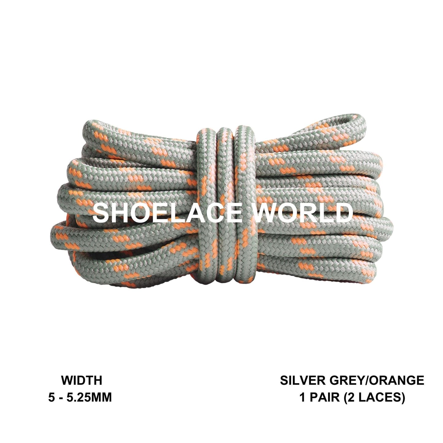 Silver Grey / Orange Rope Round Shoelaces 3/16 Inch 5-5.25mm For Boot Hiking Jogging Trekking Durable Laces Ships Out From The USA Next Day