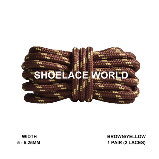 Brown / Yellow Rope Round Shoelaces 3/16 Inch 5-5.25mm For Boot Hiking Jogging Trekking Durable Laces Ships Out From The USA Next Day