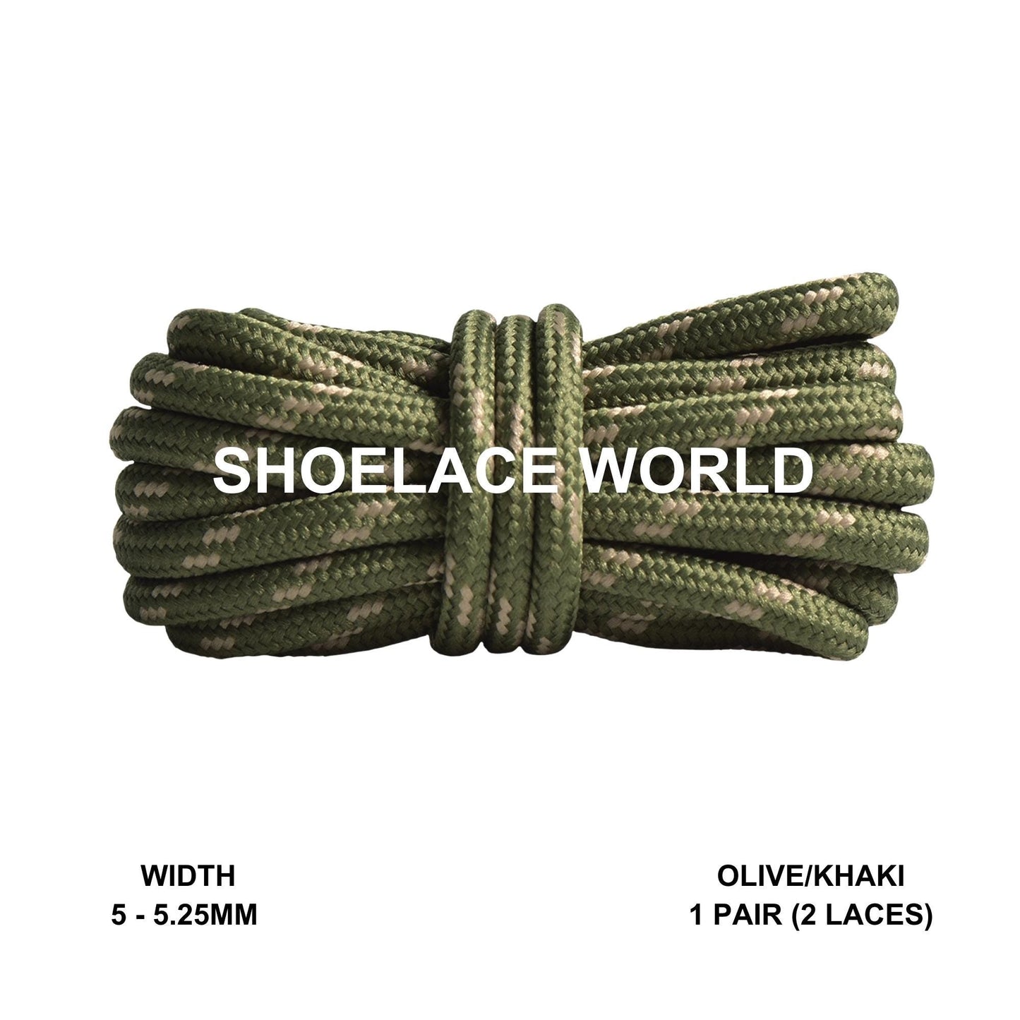 Olive / Khaki Rope Round Shoelaces 3/16 Inch 5-5.25mm For Boot Hiking Jogging Trekking Durable Laces Ships Out From The USA Next Day