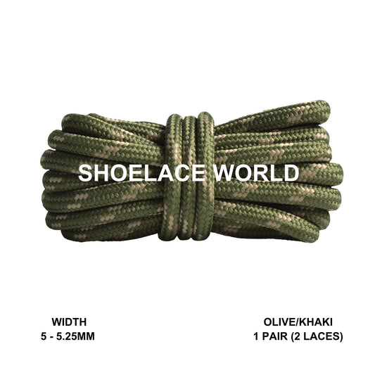 Olive / Khaki Rope Round Shoelaces 3/16 Inch 5-5.25mm For Boot Hiking Jogging Trekking Durable Laces Ships Out From The USA Next Day