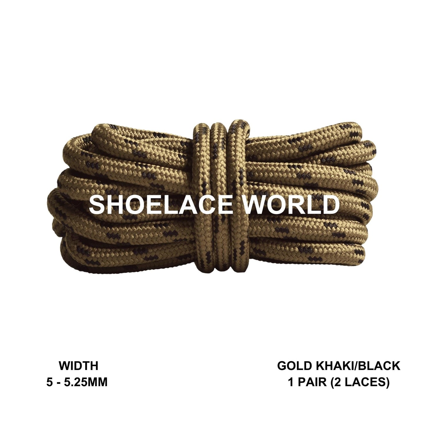 Gold Khaki / Black Rope Round Shoelaces 3/16 Inch 5-5.25mm For Boot Hiking Jogging Trekking Durable Laces Ships Out From The USA Next Day