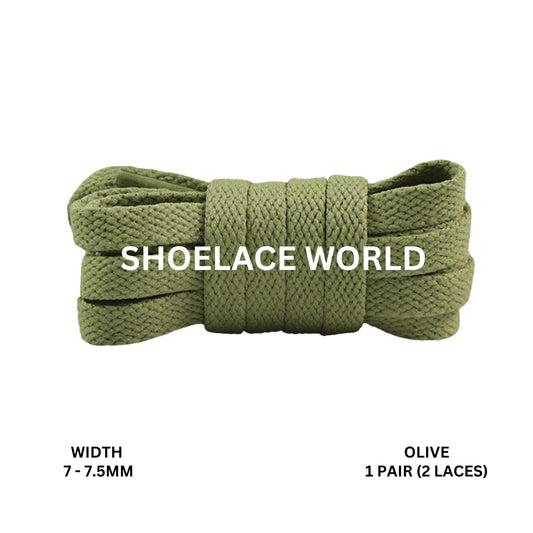 Olive Slim Flat Shoelaces 7-7.5mm Laces Ships Out From The USA Next Day