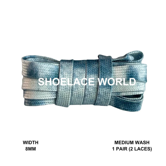 Medium Wash Denim Print Premium Flat Shoelaces 5/16 Inch 8mm Laces Ships Out From The USA Next Day