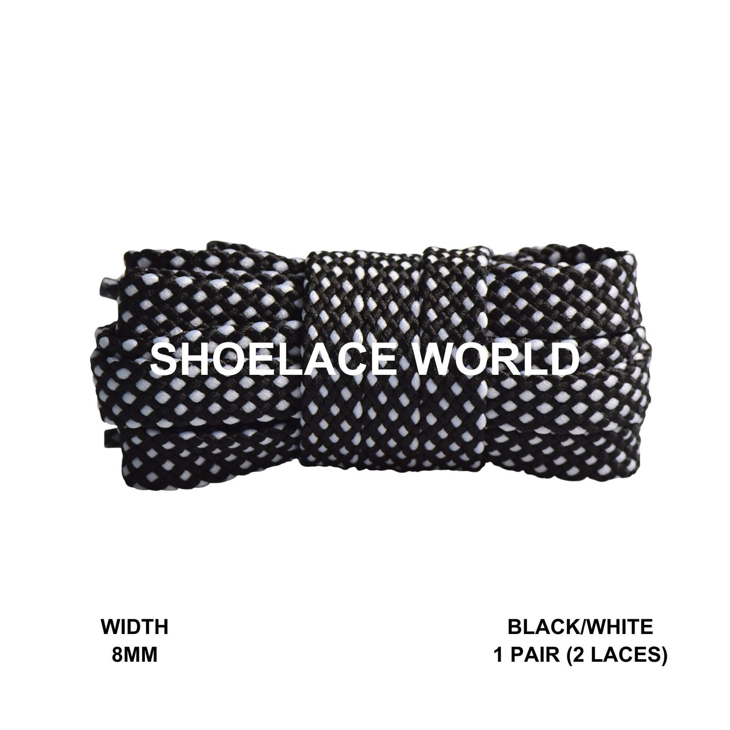 Black / White Dot Pattern Flat Shoelaces 8mm Colorful Pattern Laces Ships Out From The USA Next Day