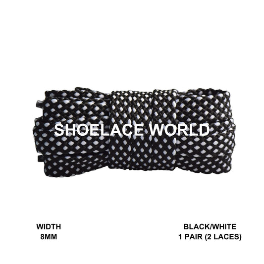 Black / White Dot Pattern Flat Shoelaces 8mm Colorful Pattern Laces Ships Out From The USA Next Day