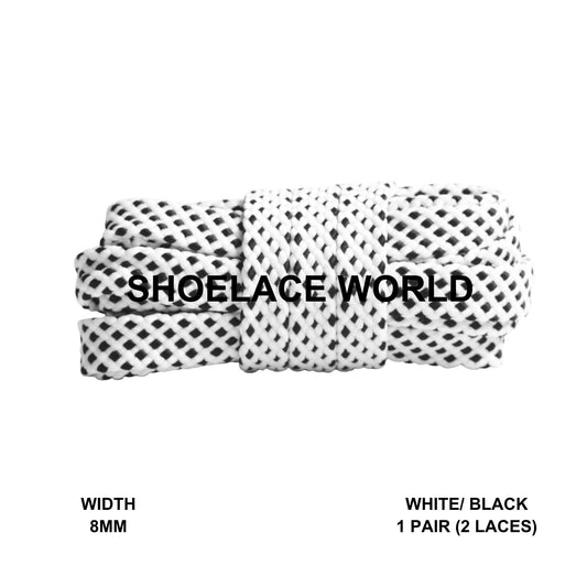 White / Black Dot Pattern Flat Shoelaces 8mm Colorful Pattern Laces Ships Out From The USA Next Day