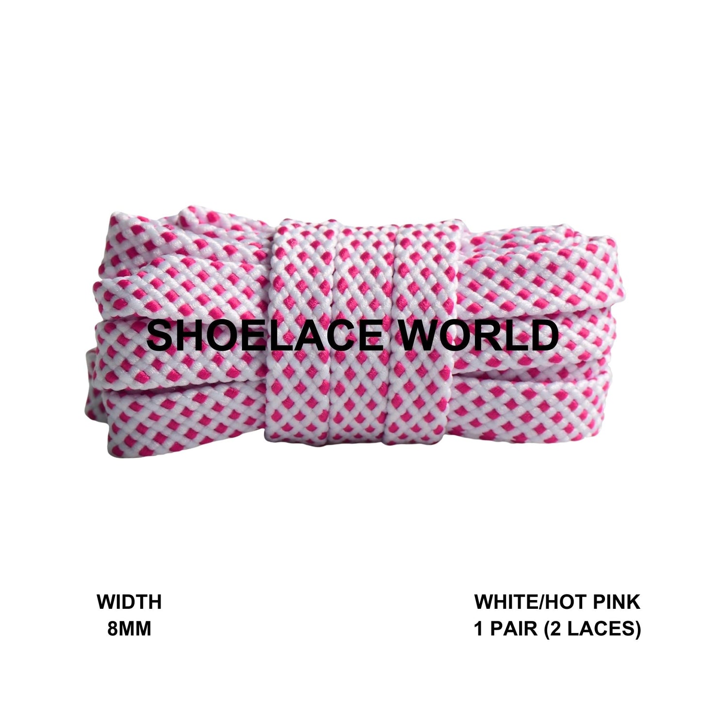 White / Hot Pink Dot Pattern Flat Shoelaces 8mm Colorful Pattern Laces Ships Out From The USA Next Day