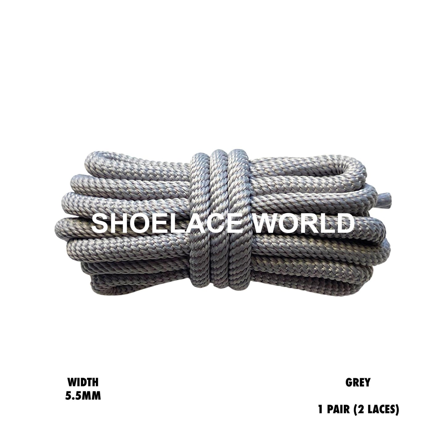 Grey Solid Turbine Rope Shoelaces 5.5mm Colorful Pattern Laces Ships Out From The USA Next Day