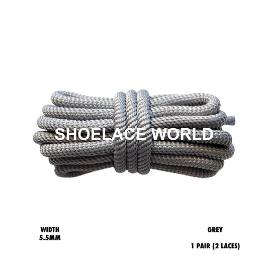 Grey Solid Turbine Rope Shoelaces 5.5mm Colorful Pattern Laces Ships Out From The USA Next Day