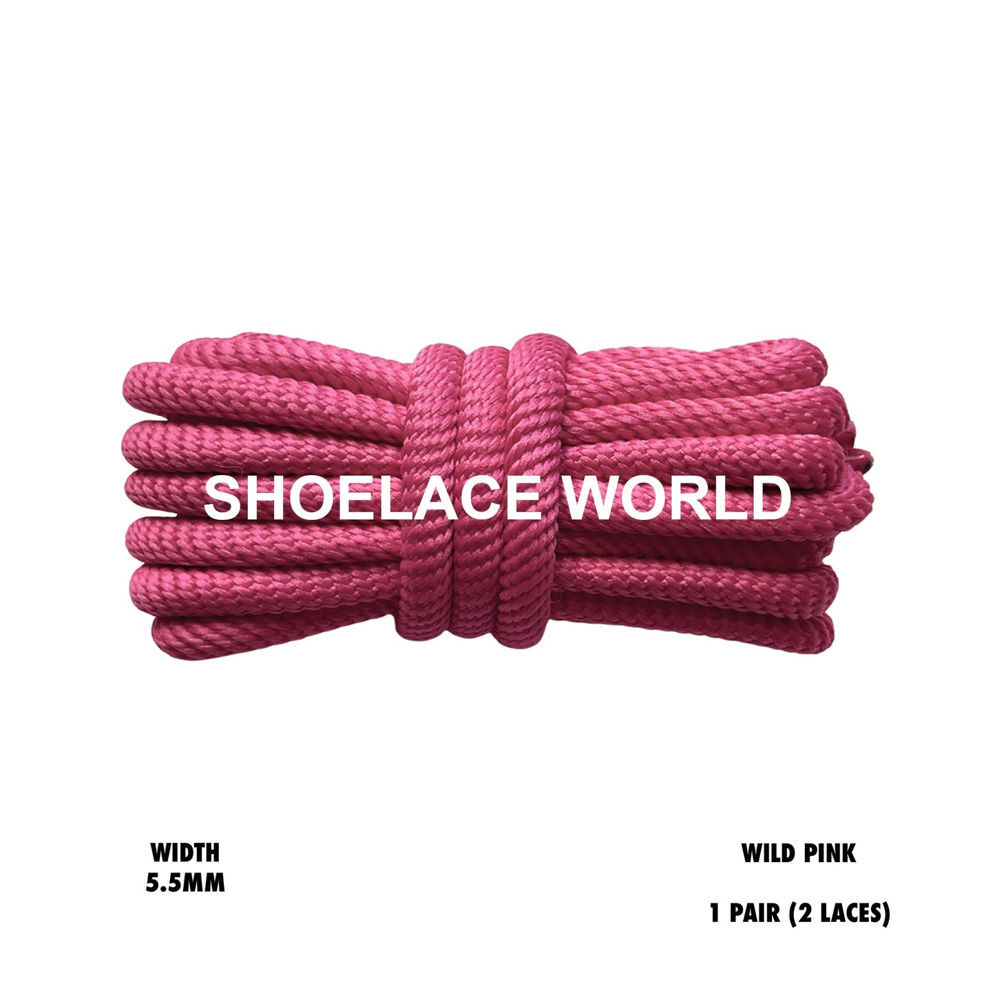 Wild Pink Solid Turbine Rope Shoelaces 5.5mm Colorful Pattern Laces Ships Out From The USA Next Day