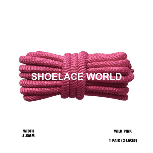 Wild Pink Solid Turbine Rope Shoelaces 5.5mm Colorful Pattern Laces Ships Out From The USA Next Day