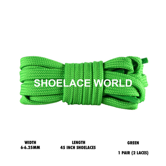 Green 45 Inches Slim Flat Hollow Shoelaces 6-6.25mm Vibrant Running Sport Laces Ships Out From The USA Next Day