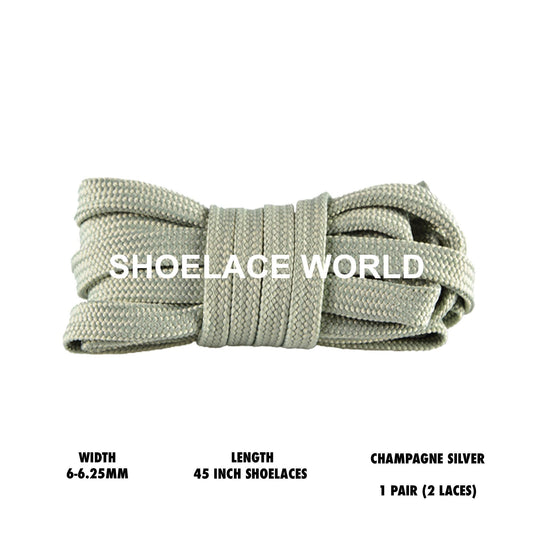 Champagne Silver 45 Inches Slim Flat Hollow Shoelaces 6-6.25mm Vibrant Running Sport Laces Ships Out From The USA Next Day