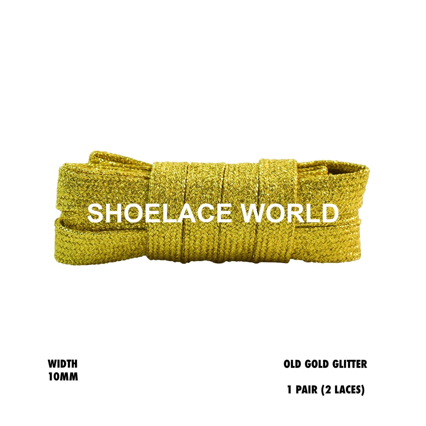 Old Gold Flat Glitter Wide 10mm Shoelaces Shiny Laces Ships Out From The USA Next Day