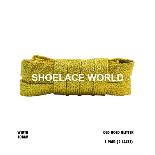 Old Gold Flat Glitter Wide 10mm Shoelaces Shiny Laces Ships Out From The USA Next Day