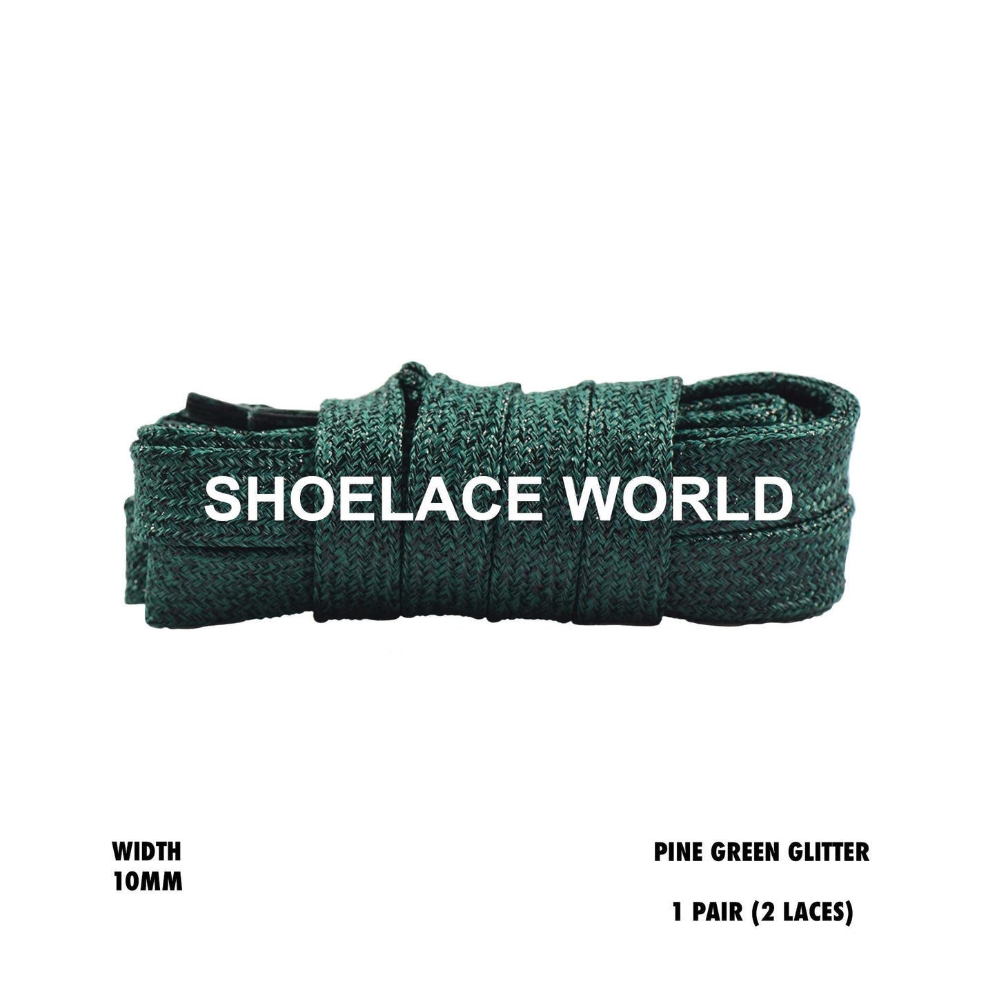 Pine Green Flat Glitter Wide 10mm Shoelaces Shiny Laces Ships Out From The USA Next Day