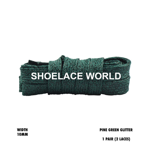 Pine Green Flat Glitter Wide 10mm Shoelaces Shiny Laces Ships Out From The USA Next Day