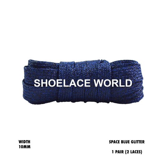 Space Blue Flat Glitter Wide 10mm Shoelaces Shiny Laces Ships Out From The USA Next Day