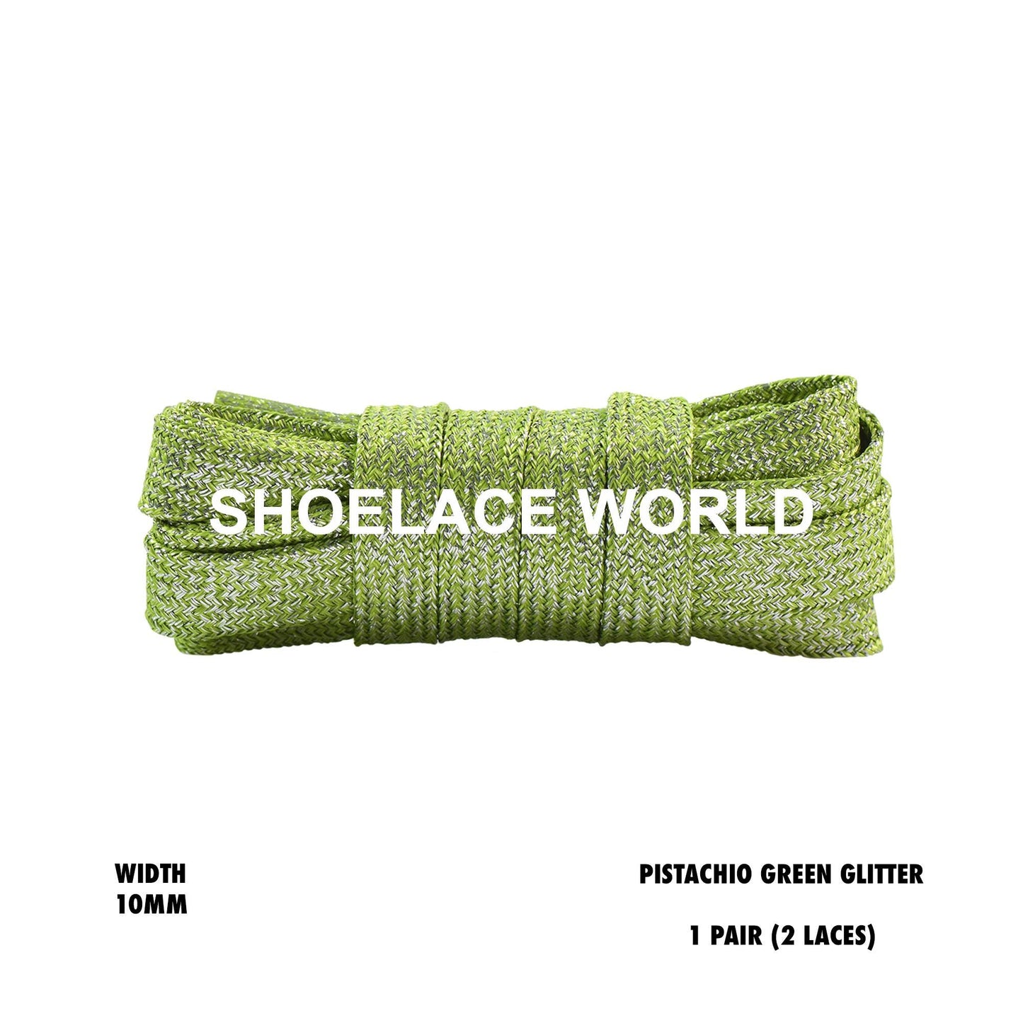 Pistachio Green Flat Glitter Wide 10mm Shoelaces Shiny Laces Ships Out From The USA Next Day