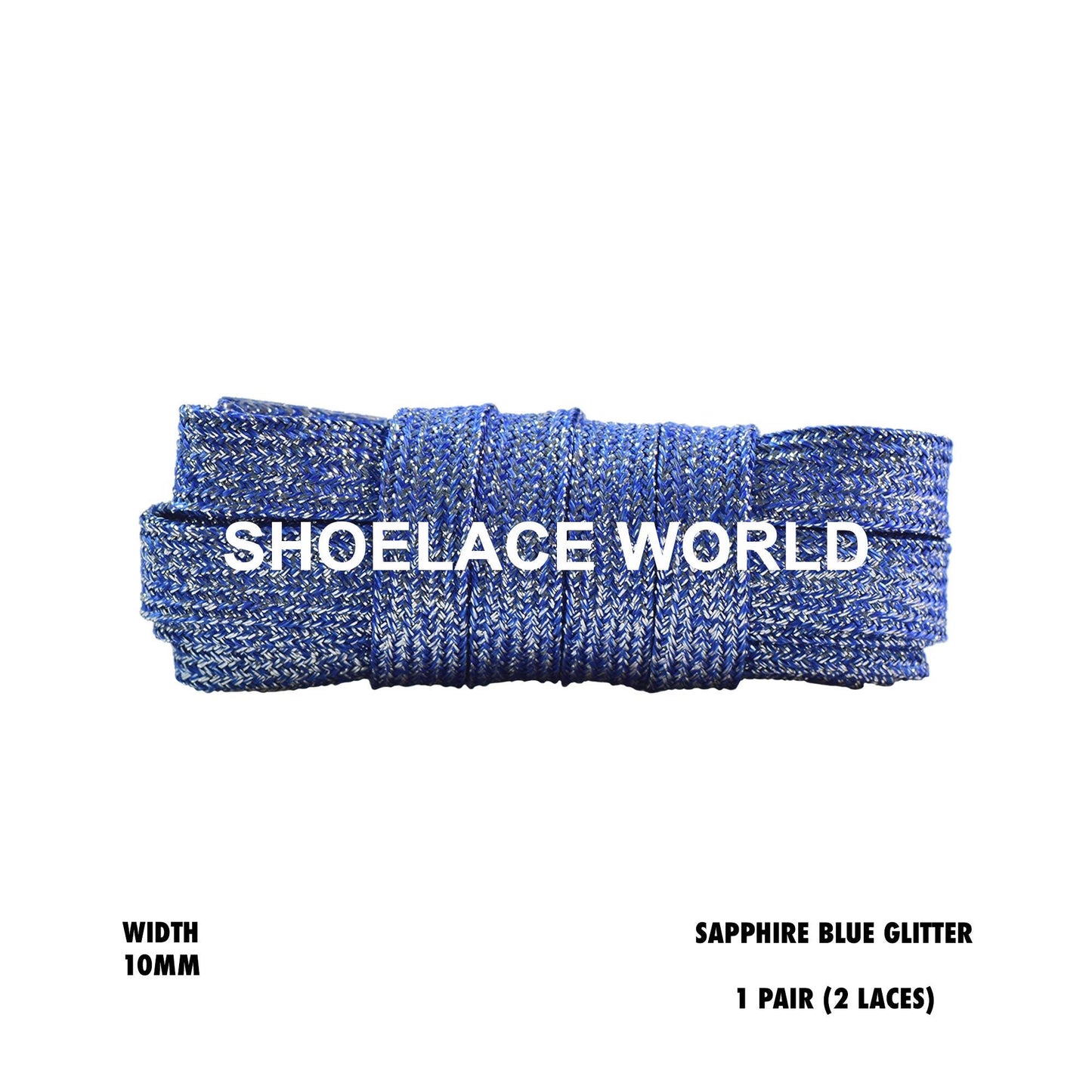 Sapphire Blue Flat Glitter Wide 10mm Shoelaces Shiny Laces Ships Out From The USA Next Day