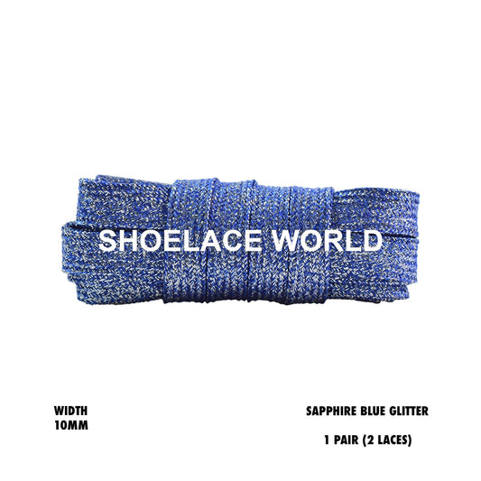 Sapphire Blue Flat Glitter Wide 10mm Shoelaces Shiny Laces Ships Out From The USA Next Day