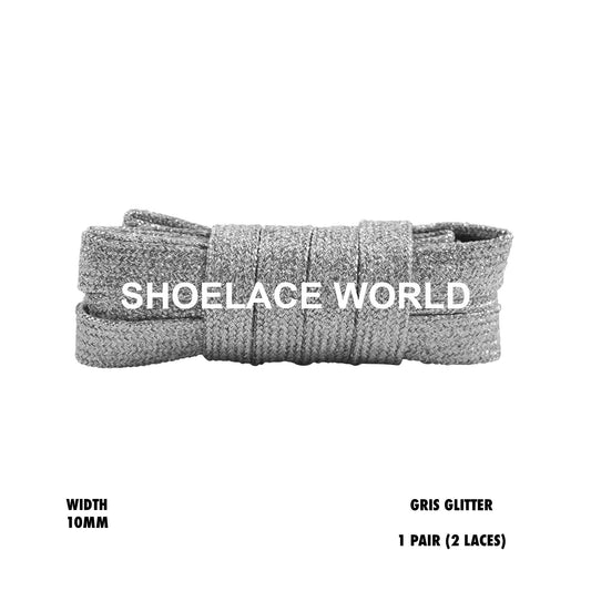 Gris Flat Glitter Wide 10mm Shoelaces Shiny Laces Ships Out From The USA Next Day