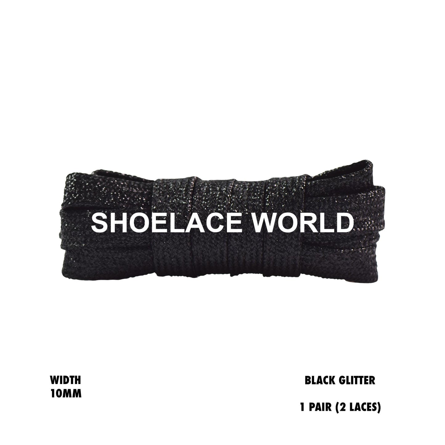 Black Flat Glitter Wide 10mm Shoelaces Shiny Laces Ships Out From The USA Next Day