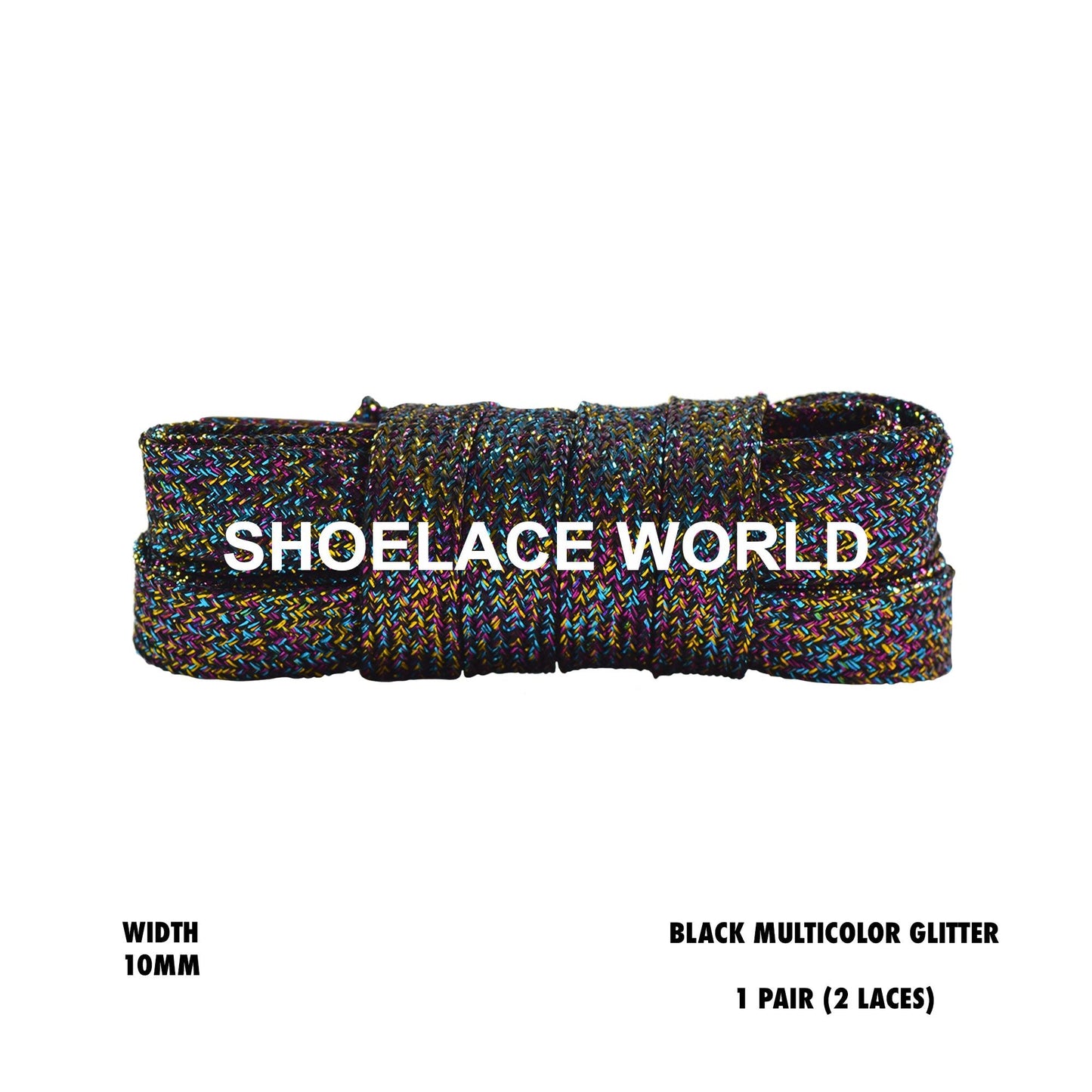 Black Multicolor Flat Glitter Wide 10mm Shoelaces Shiny Laces Ships Out From The USA Next Day