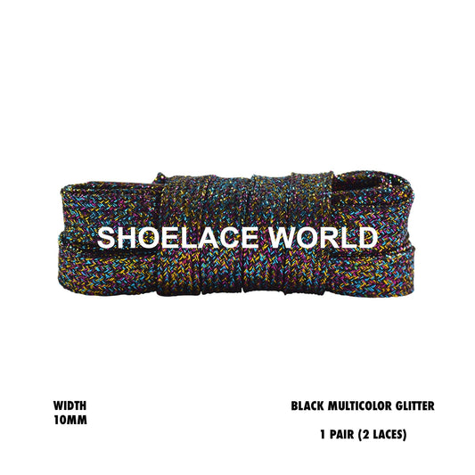 Black Multicolor Flat Glitter Wide 10mm Shoelaces Shiny Laces Ships Out From The USA Next Day