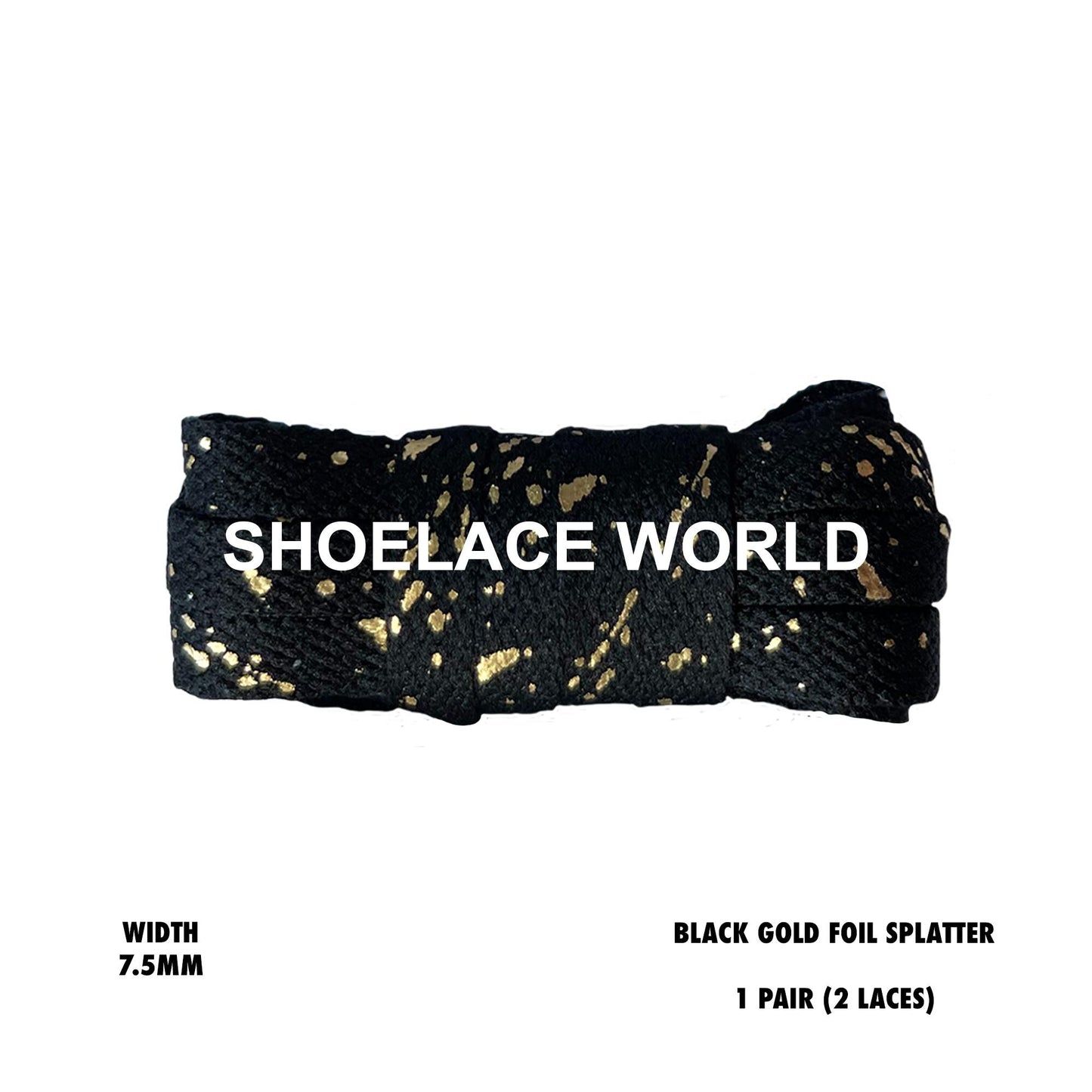 Black Gold Foil Splatter Flat 7.5mm Shoelaces Cool New Laces Ships Out From The USA Next Day