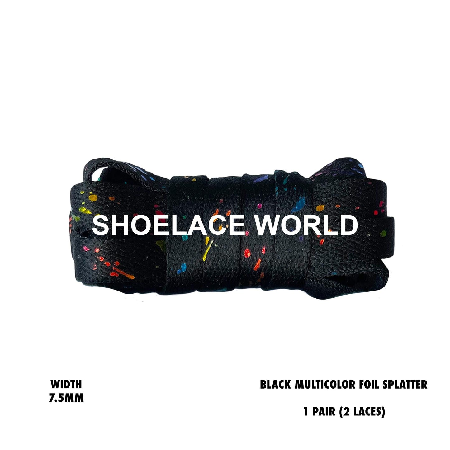 Black Multicolor Foil Splatter Flat 7.5mm Shoelaces Cool New Laces Ships Out From The USA Next Day