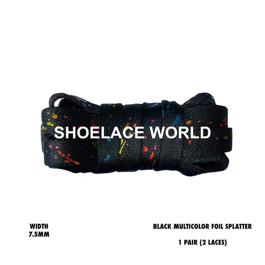 Black Multicolor Foil Splatter Flat 7.5mm Shoelaces Cool New Laces Ships Out From The USA Next Day