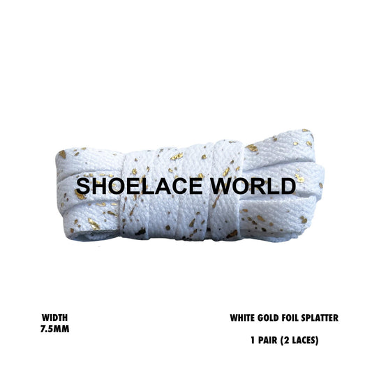 White Gold Foil Splatter Flat 7.5mm Shoelaces Cool New Laces Ships Out From The USA Next Day