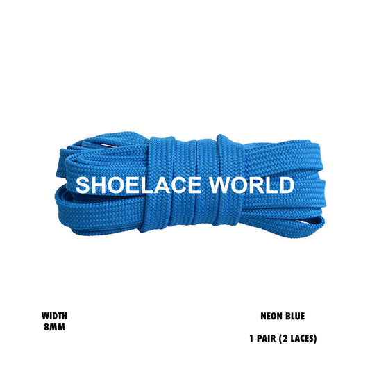 Neon Blue Double Layer Premium Flat 8mm Shoelaces Cool New Laces Ships Out From The USA Next Day