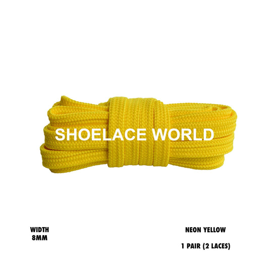 Neon Yellow Double Layer Premium Flat 8mm Shoelaces Cool New Laces Ships Out From The USA Next Day
