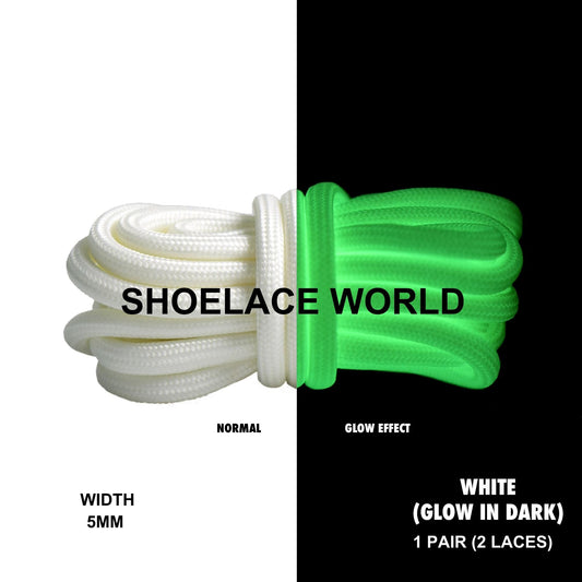 White Glow In The Dark Premium Rope 47 Inch Shoelaces 5mm Compatible 350 Replacement Colorful Laces Ships Out From The USA Next Day