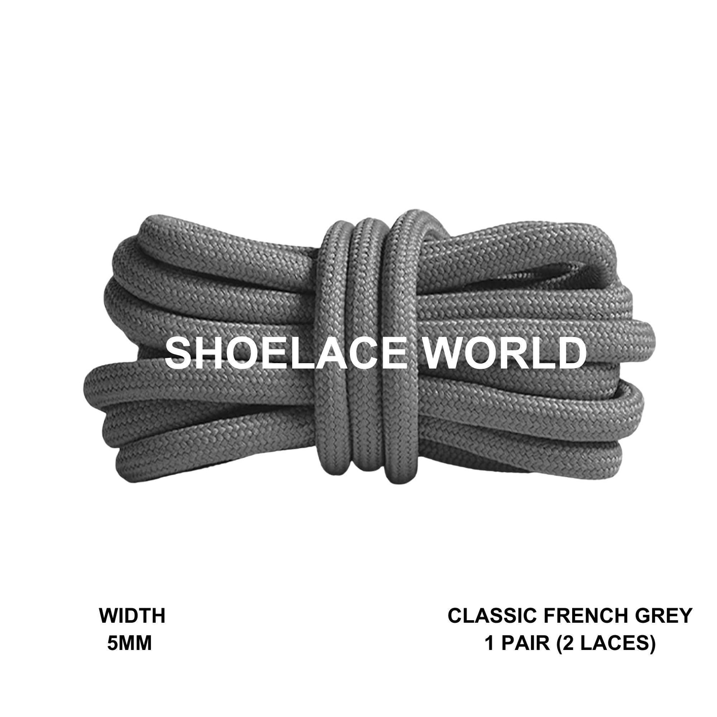 Classic French Grey Premium Rope 47 Inch Shoelaces 5mm Compatible 350 Replacement Colorful Laces Ships Out From The USA Next Day
