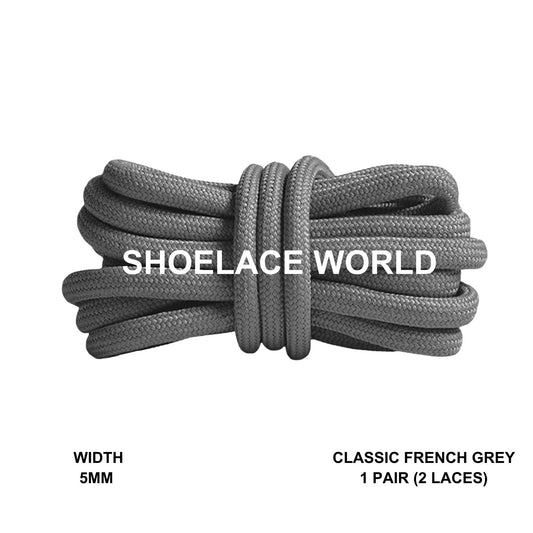 Classic French Grey Premium Rope 47 Inch Shoelaces 5mm Compatible 350 Replacement Colorful Laces Ships Out From The USA Next Day
