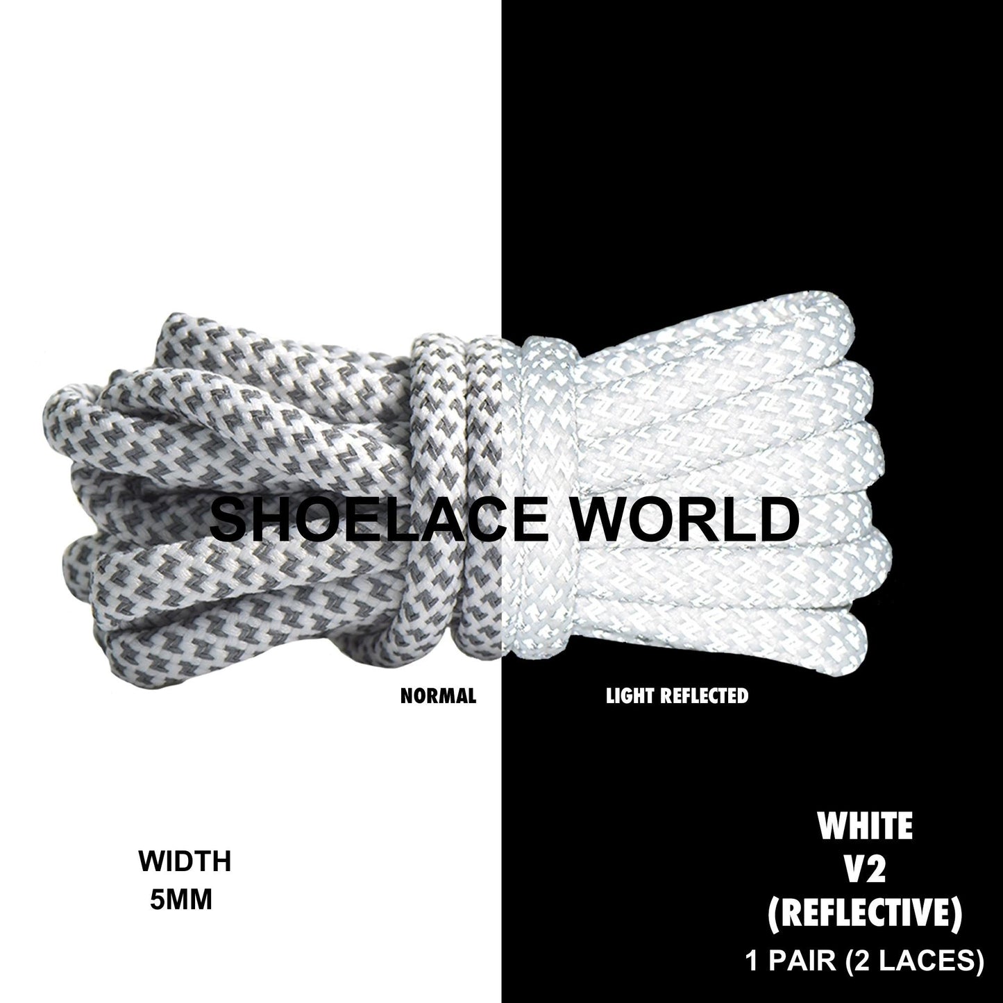 White V2 Reflective Premium Rope 47 Inch Shoelaces 5mm Compatible 350 Replacement Colorful Laces Ships Out From The USA Next Day