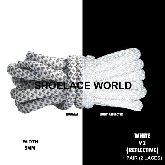 White V2 Reflective Premium Rope 47 Inch Shoelaces 5mm Compatible 350 Replacement Colorful Laces Ships Out From The USA Next Day
