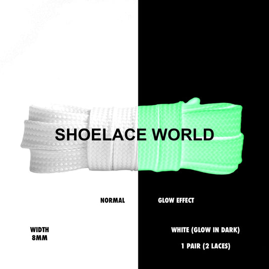 White Glow In Dark Flat Shoelaces 5/16 Inch 8mm Luminous Laces Ships Out From The USA Next Day