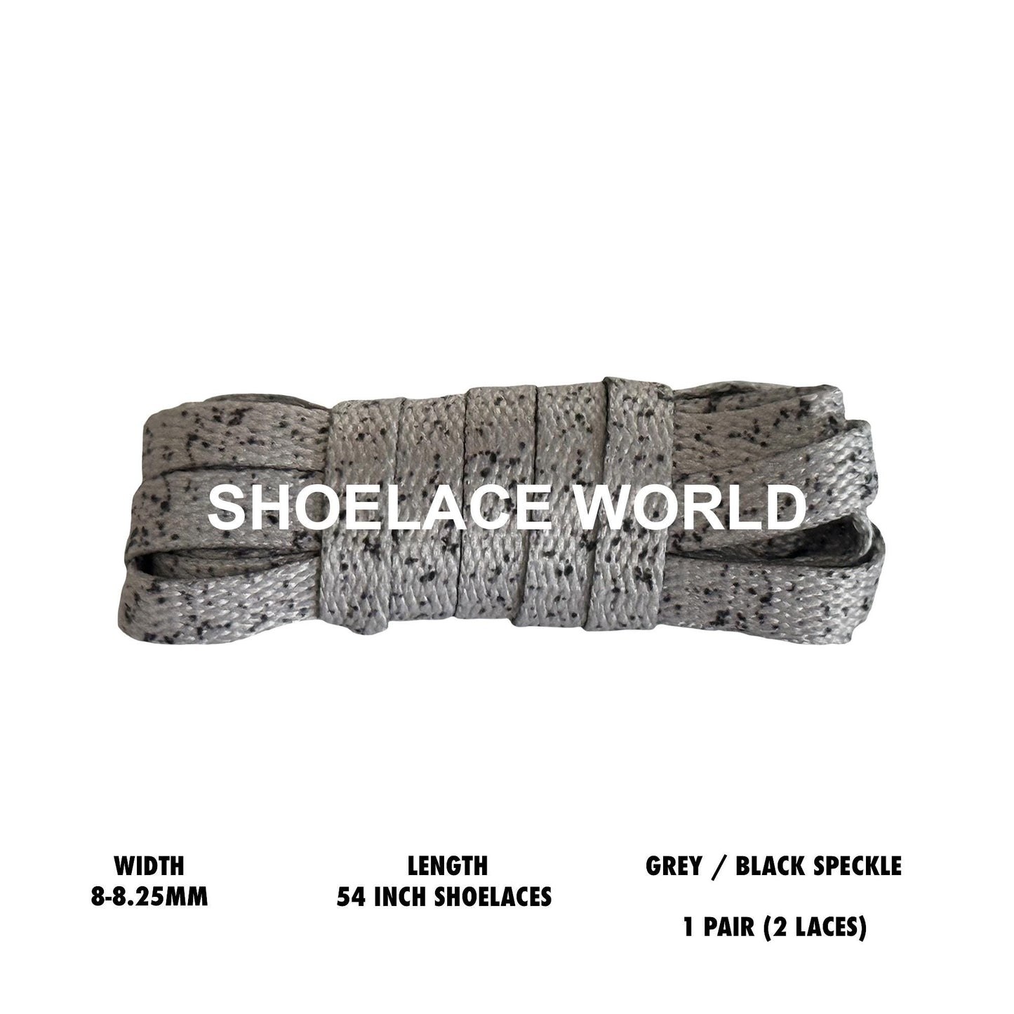Grey / Black Speckle 54 Inches Flat Shoelaces 8-8.25mm Laces Ships Out From The USA Next Day