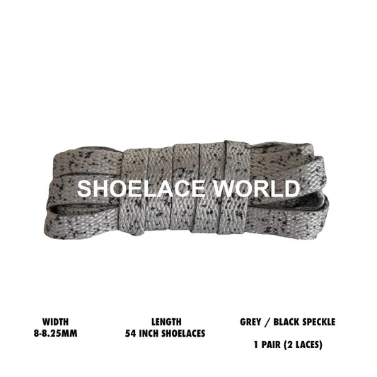 Grey / Black Speckle 54 Inches Flat Shoelaces 8-8.25mm Laces Ships Out From The USA Next Day