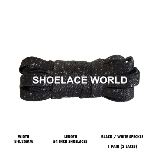 Black / White Speckle 54 Inches Flat Shoelaces 8-8.25mm Laces Ships Out From The USA Next Day